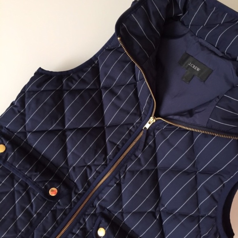 J. Crew Navy Quilted Puffer Vest with Pinstripes XXS